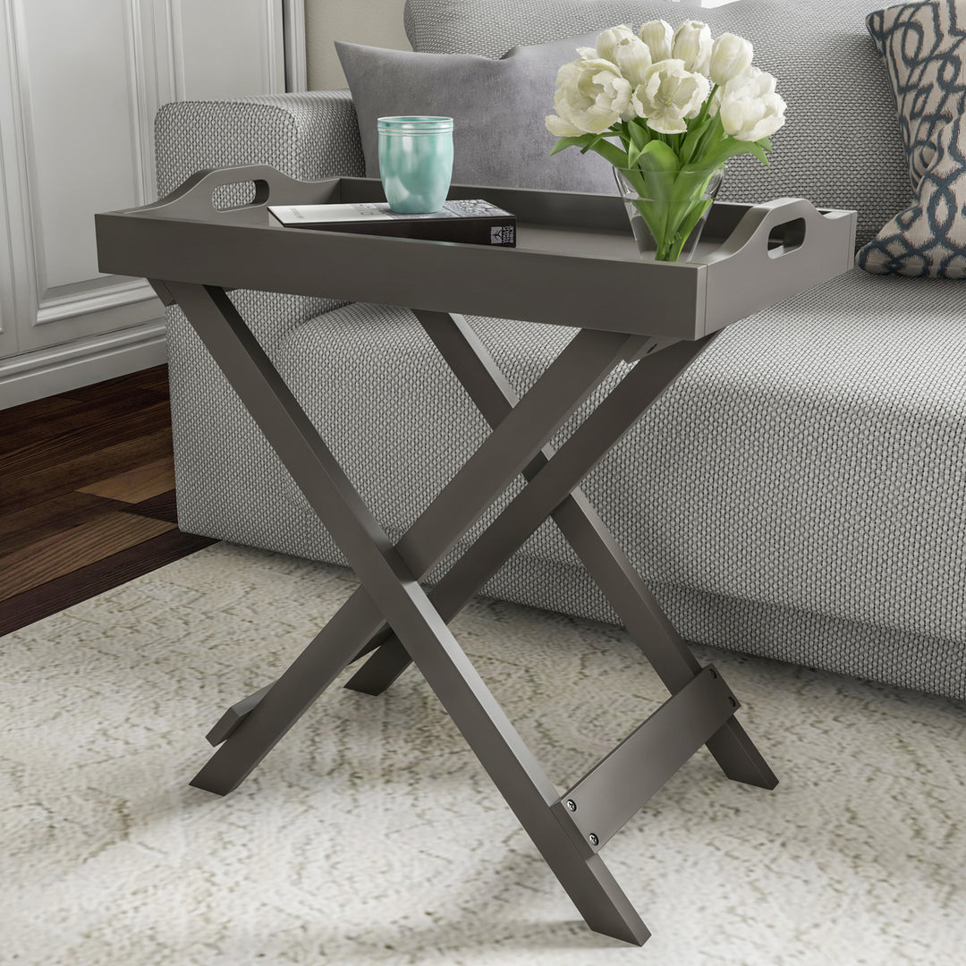 Gray Wooden Folding Tray Table with Removable Top Portable End Table 22lbs Capacity Image 1