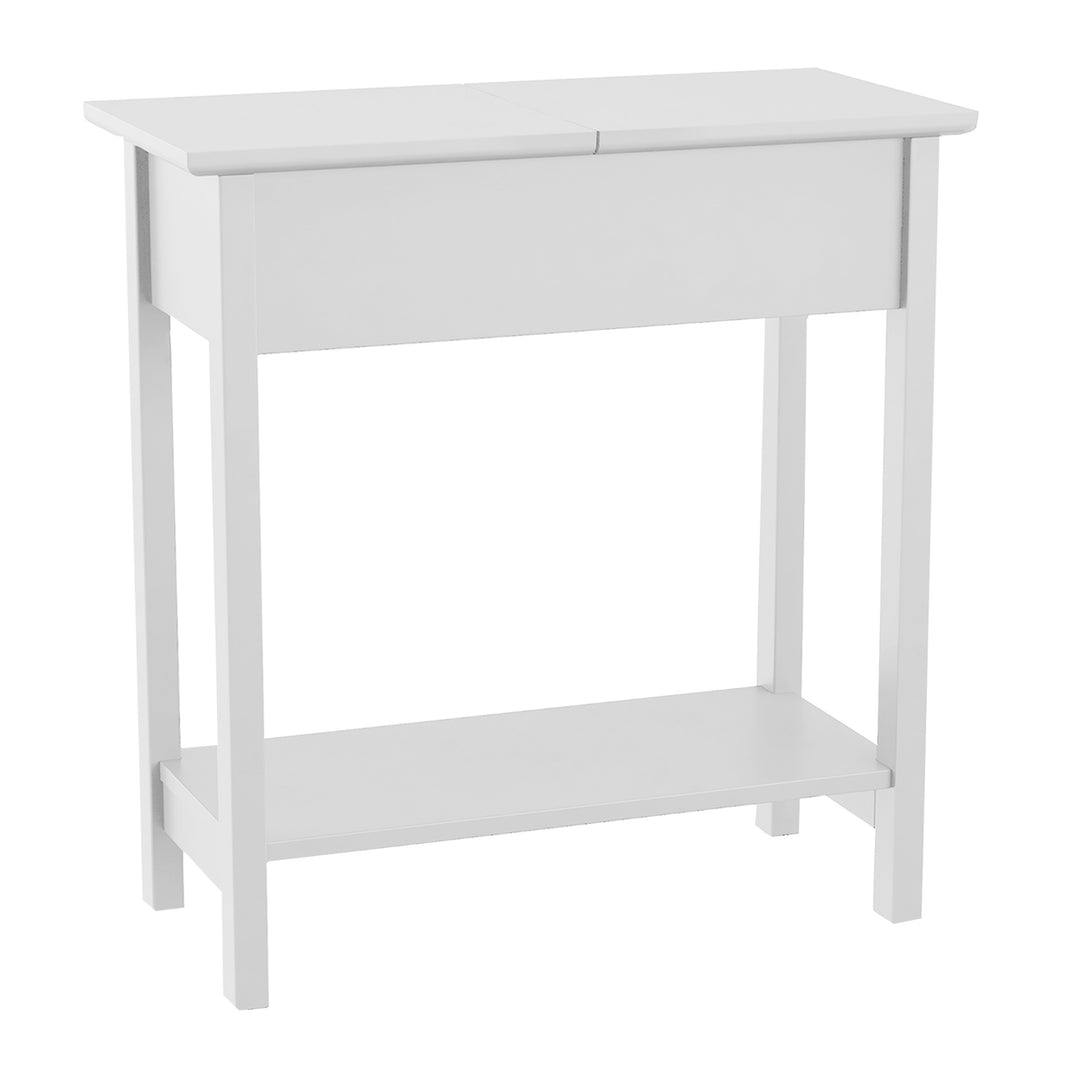 White Flip Top End Table Slim Storage Compartment MDF Wood 22.75"L x 11"W Image 1