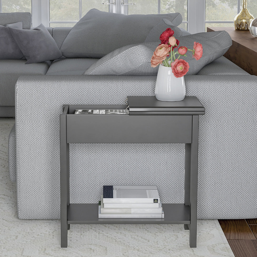 Gray Flip Top End Table Slim Console with Storage Compartment 22.75"x11" MDF Wood Image 1