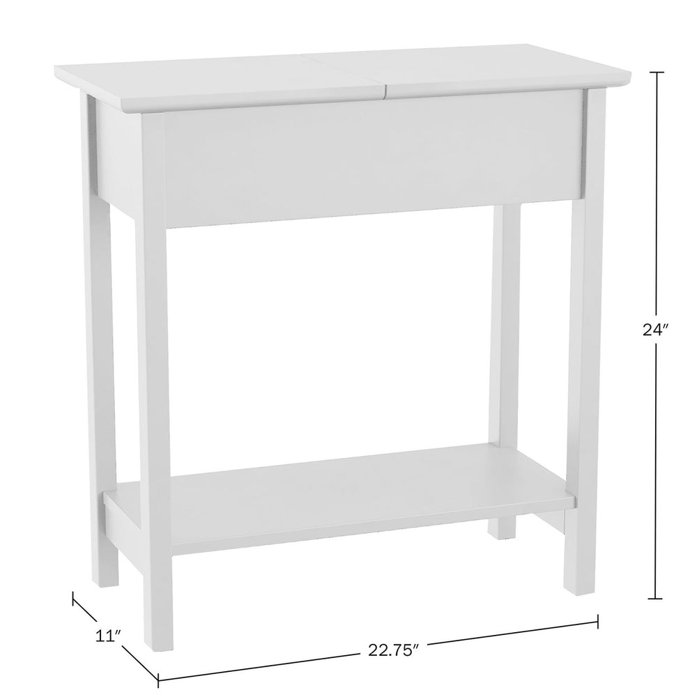 White Flip Top End Table Slim Storage Compartment MDF Wood 22.75"L x 11"W Image 2