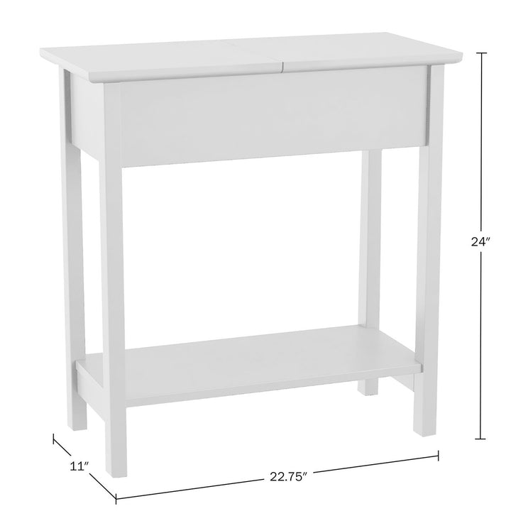 White Flip Top End Table Slim Storage Compartment MDF Wood 22.75"L x 11"W Image 2