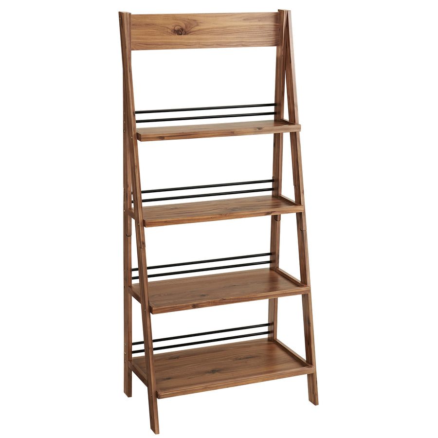 4-Tier Ladder Bookshelf Freestanding Bookcase X-Back Frame Shelves Home, Office Image 1