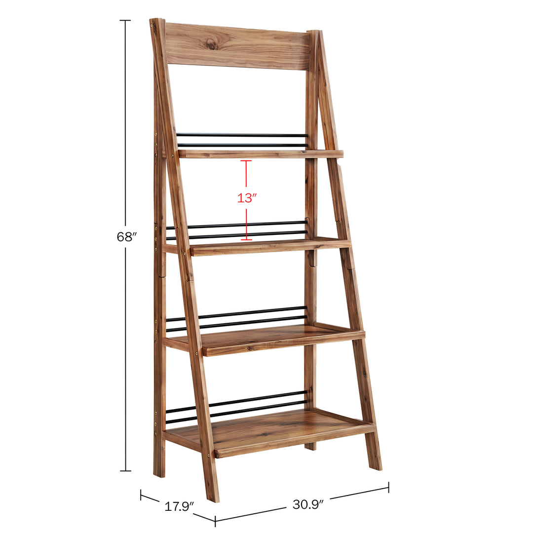 4-Tier Ladder Bookshelf Freestanding Bookcase X-Back Frame Shelves Home, Office Image 2