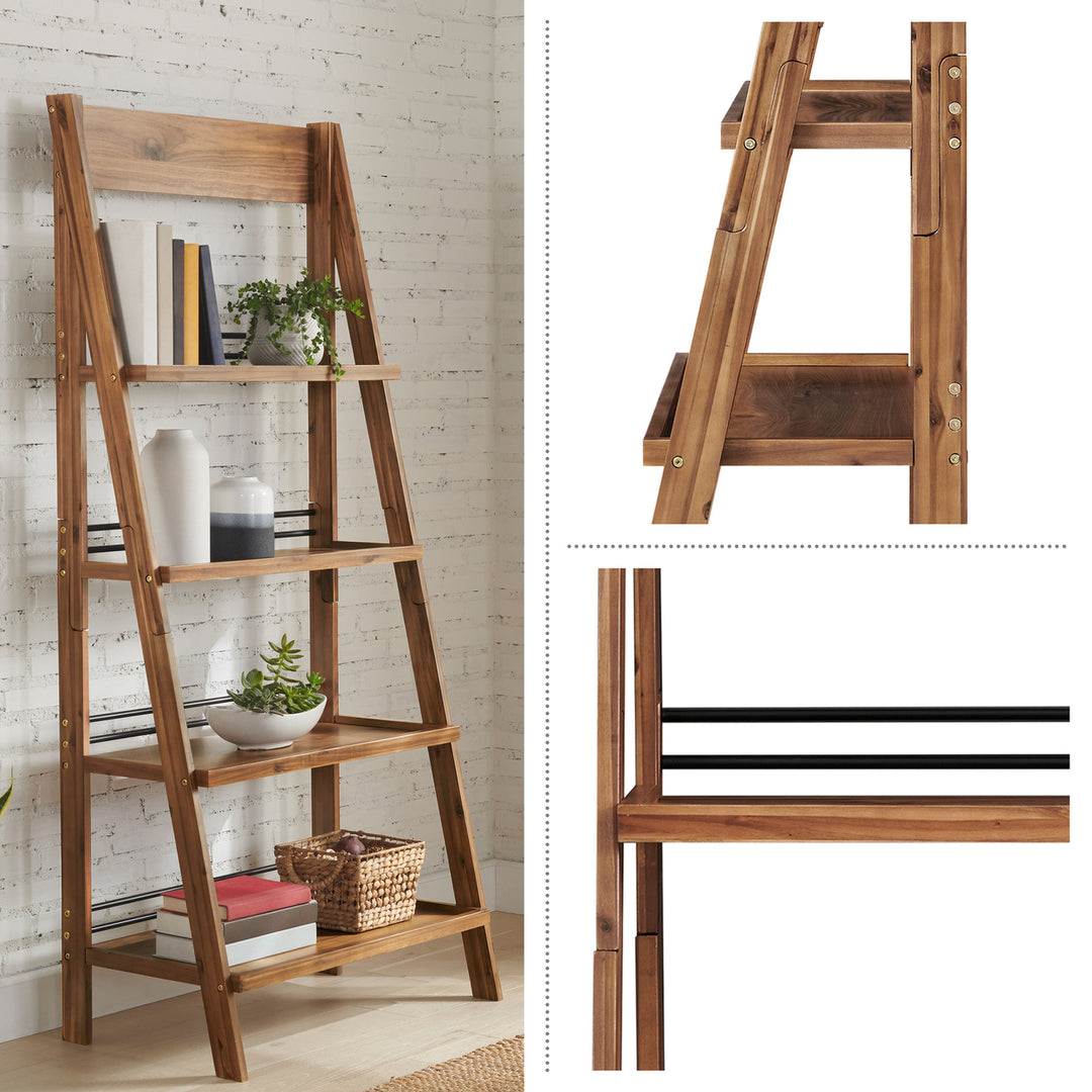 4-Tier Ladder Bookshelf Freestanding Bookcase X-Back Frame Shelves Home, Office Image 3