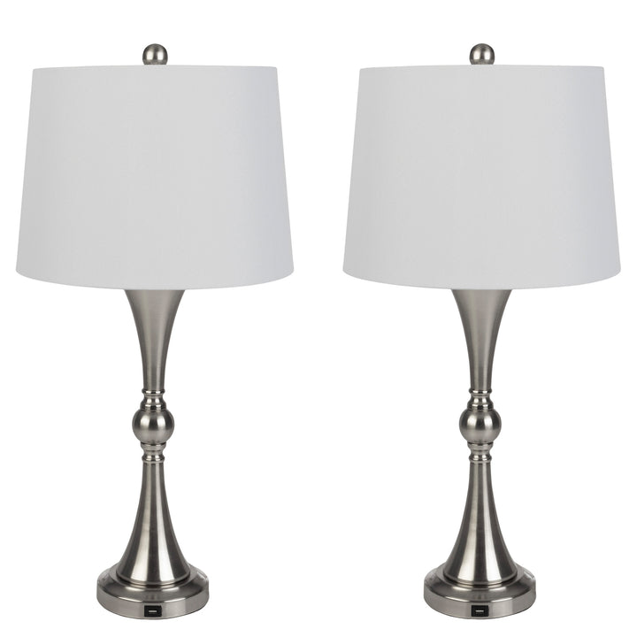 Set of 2 Table Lamps Silver USB Charging Touch Control with LED Bulbs 28.74" Image 1