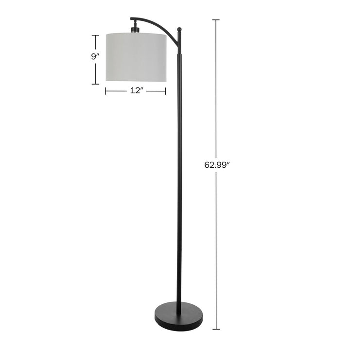 Black 63in Tall Floor Lamp Modern Linen Shade LED Bulb Metal Base Image 2