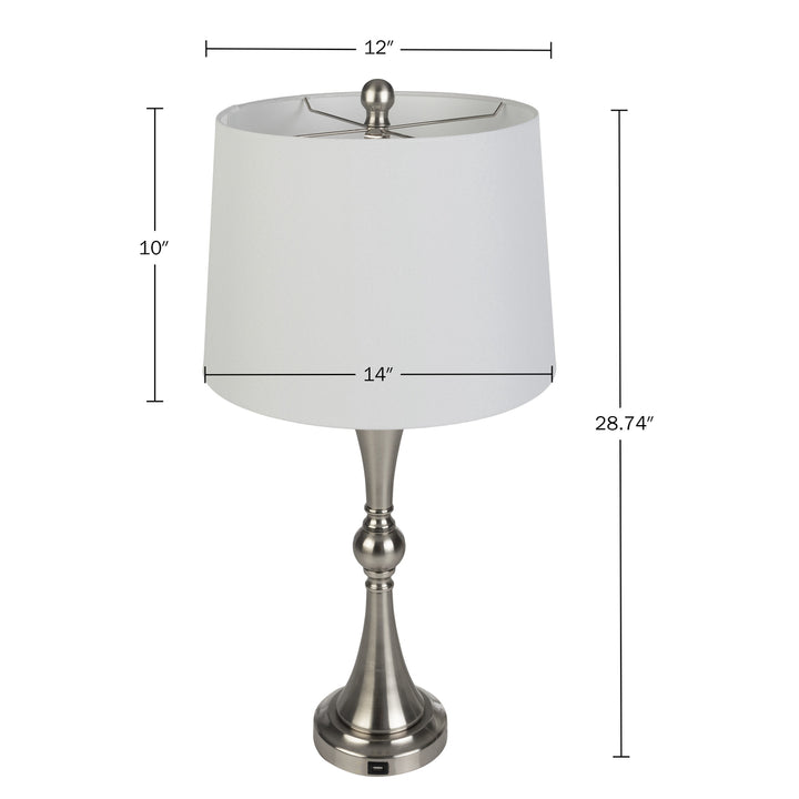 Set of 2 Table Lamps Silver USB Charging Touch Control with LED Bulbs 28.74" Image 2