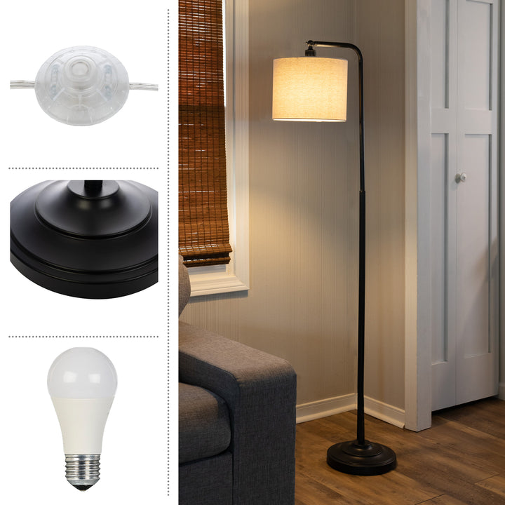 Black Floor Lamp 65in Tall Modern Linen Shade LED Bulb Adjustable Lighting Image 3