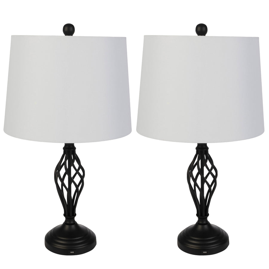 Set of 2 Table Lamps Modern Lamps with USB Charging Ports LED Bulbs Room Black Image 1