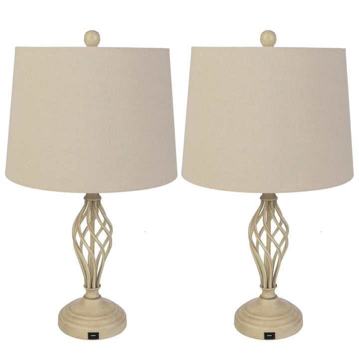 Set of 2 Modern Table Lamps Sand Finish with USB Charging Ports LED Bulbs Image 1