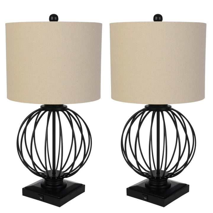 Set of 2 Table Lamps Modern Lamps USB Charging Ports LED Bulbs Room Matte Black Image 1