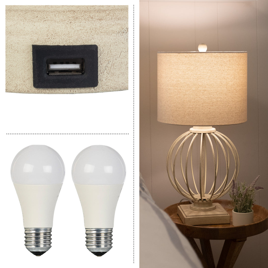 Set of 2 Table Lamps Modern Lamps USB Charging Ports LED Bulbs Living Room Sand Image 3