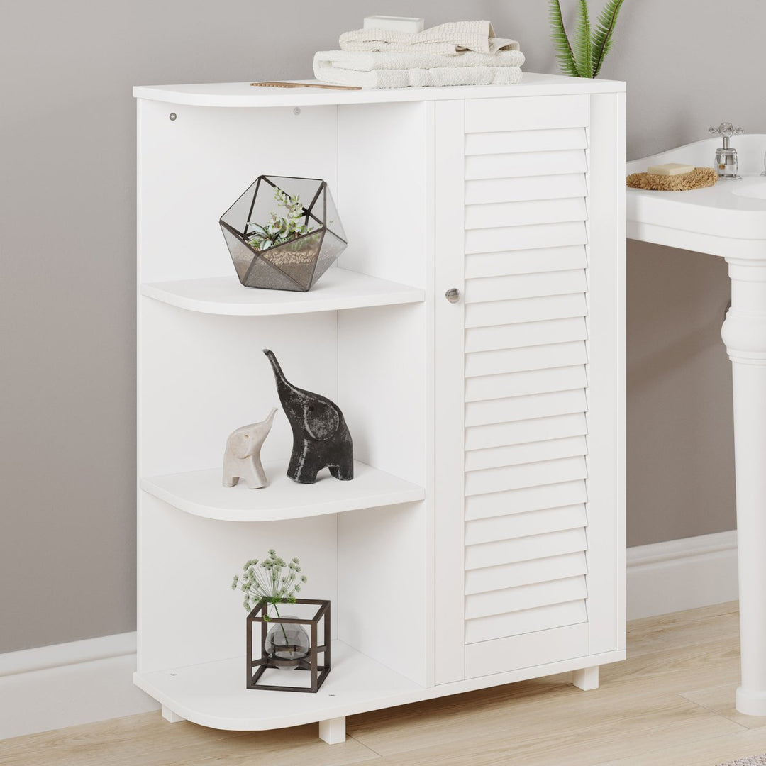 Floor Cabinet with Curved Shelves Kitchen or Bathroom Storage Cabinet, White Image 1