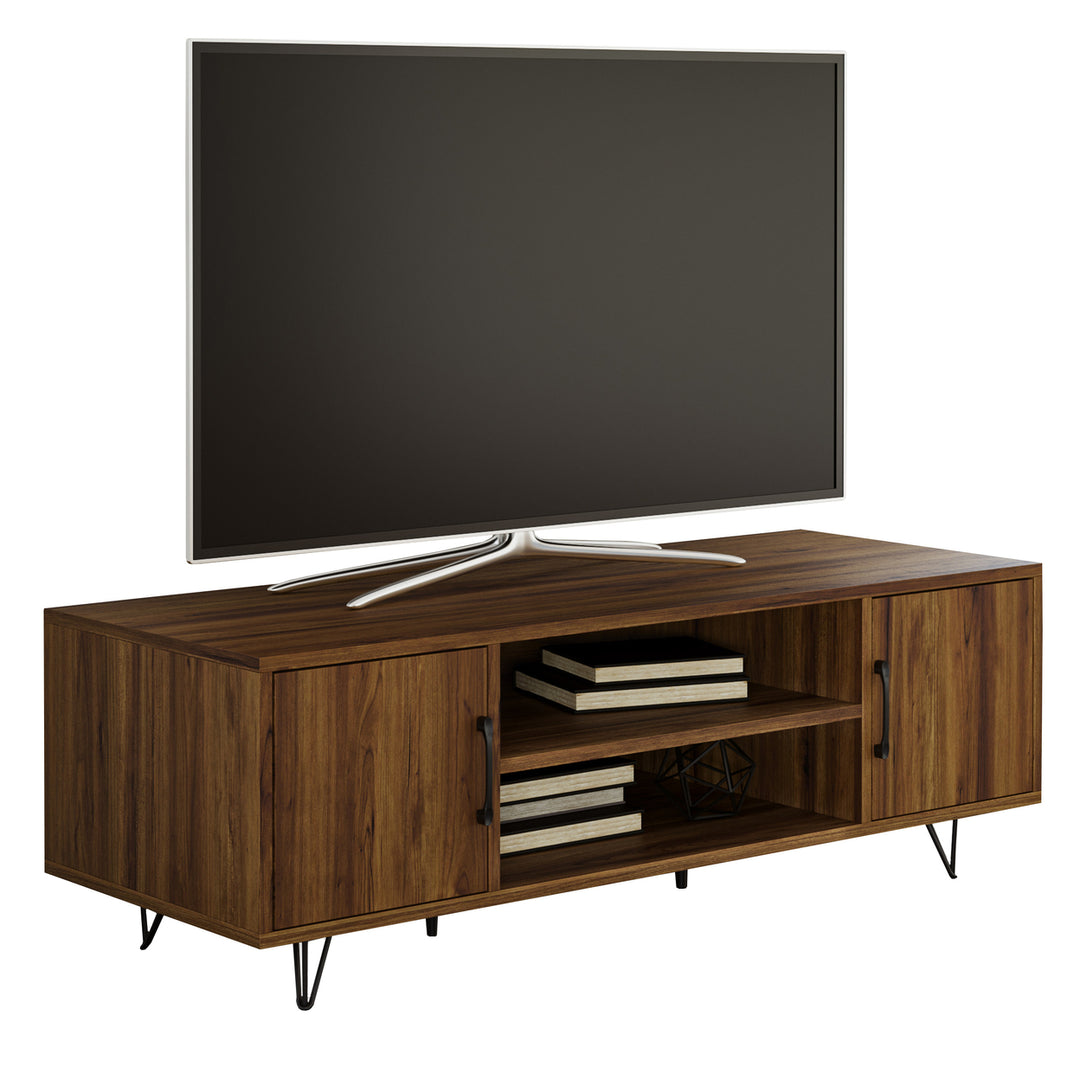 50 Inch TV Stand Entertainment Center Dark Walnut Hairpin Legs 2 Doors Shelves Image 1