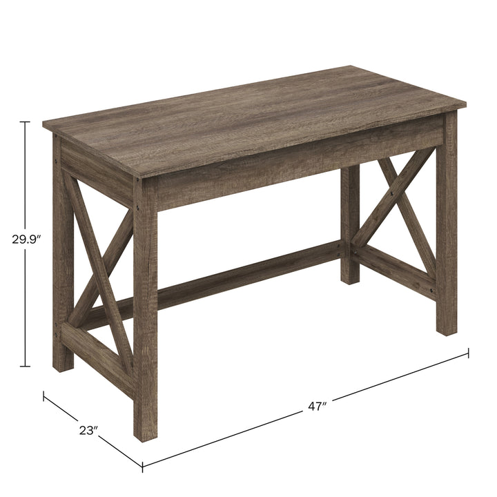 Tan Wood Writing Desk with X-Pattern Legs 47"x23" Home Office Table MDF Image 2