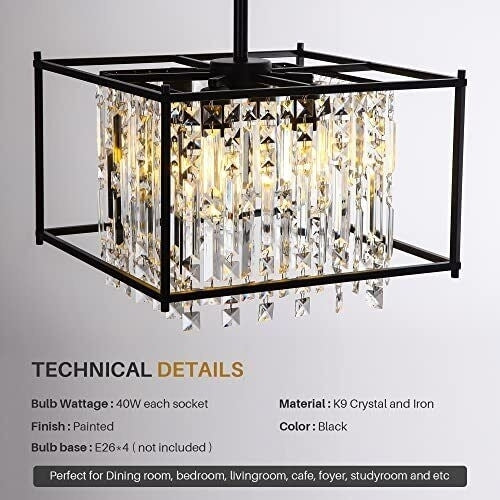 KINGTORO Chandelier Dining Room Light Fixture 16 Inches Square Crystal Image 1