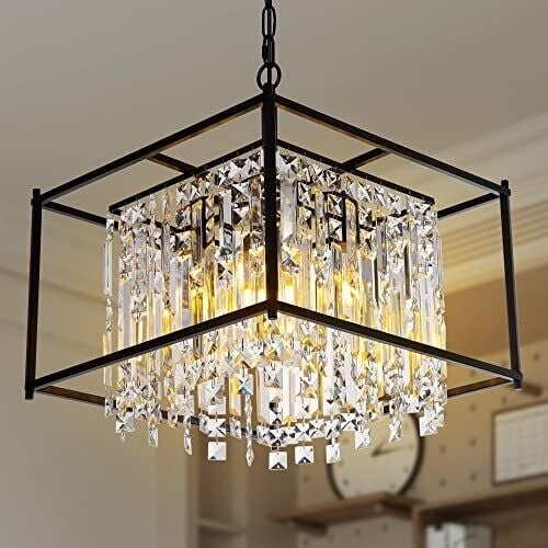 KINGTORO Chandelier Dining Room Light Fixture 16 Inches Square Crystal Image 5