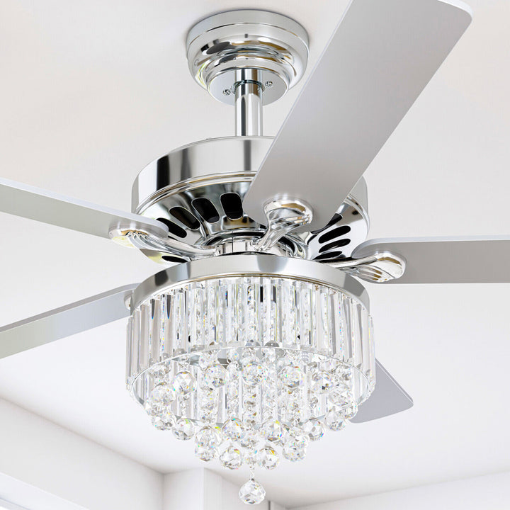 TAUS Modern Crystal Ceiling Fan Light w/ Remote Control 3-speed Chandelier Lamp 52" Image 1