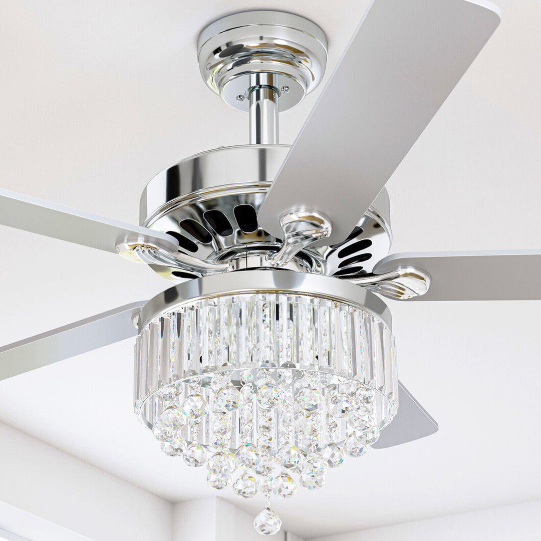 TAUS Modern Crystal Ceiling Fan Light w/ Remote Control 3-speed Chandelier Lamp 52" Image 5