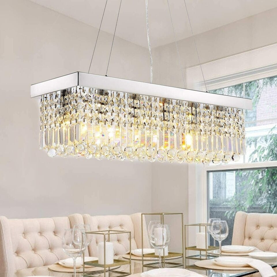 Rectangle K9 Crystal Chandelier Modern Pendant Light for Dining Room Kitchen Image 1