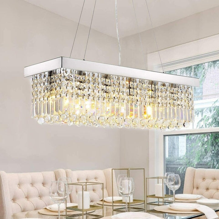 Rectangle K9 Crystal Chandelier Modern Pendant Light for Dining Room Kitchen Image 1