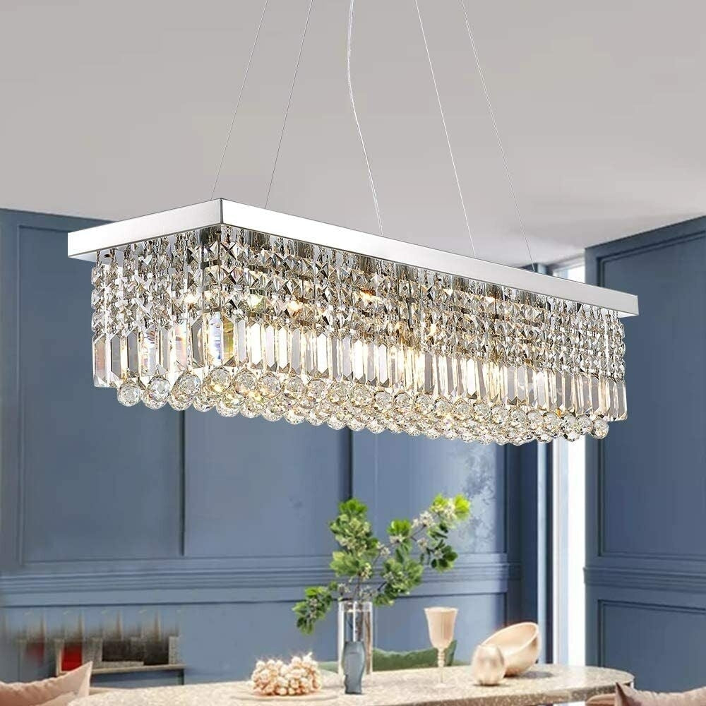 Rectangle K9 Crystal Chandelier Modern Pendant Light for Dining Room Kitchen Image 4