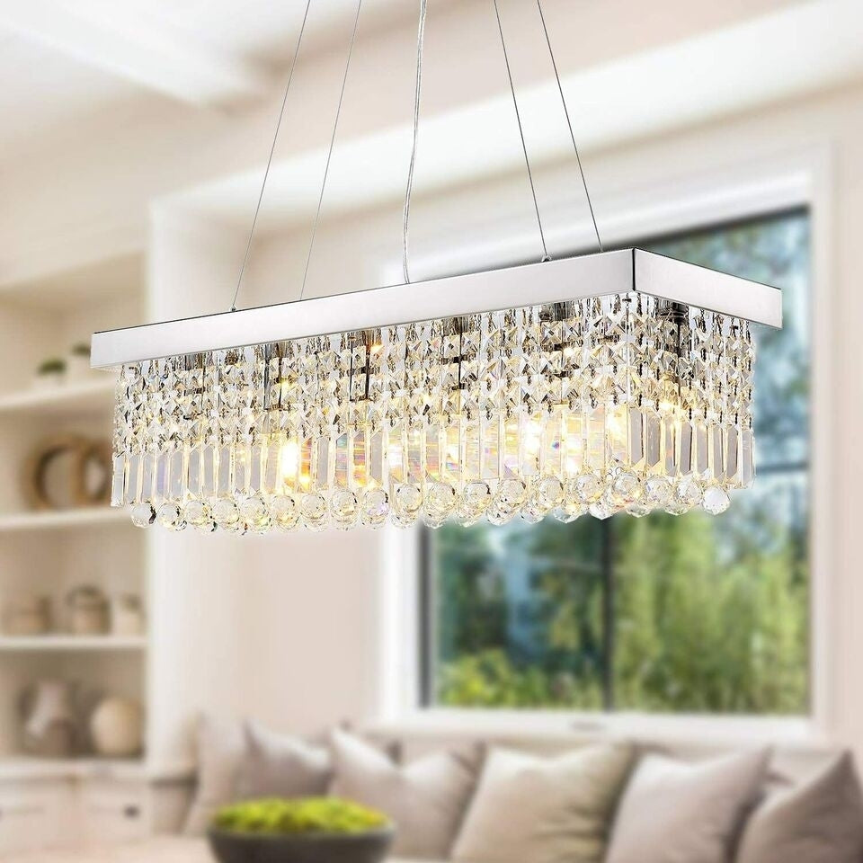 Rectangle K9 Crystal Chandelier Modern Pendant Light for Dining Room Kitchen Image 6