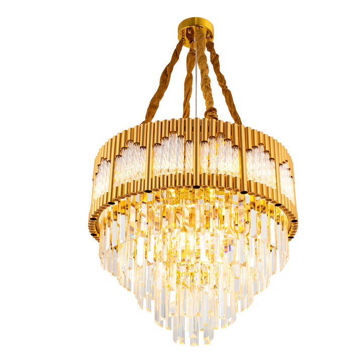 23.6 Gold Large Crystal Chandeliers for Dining Room Bedroom Entryway Foyer Round Image 1