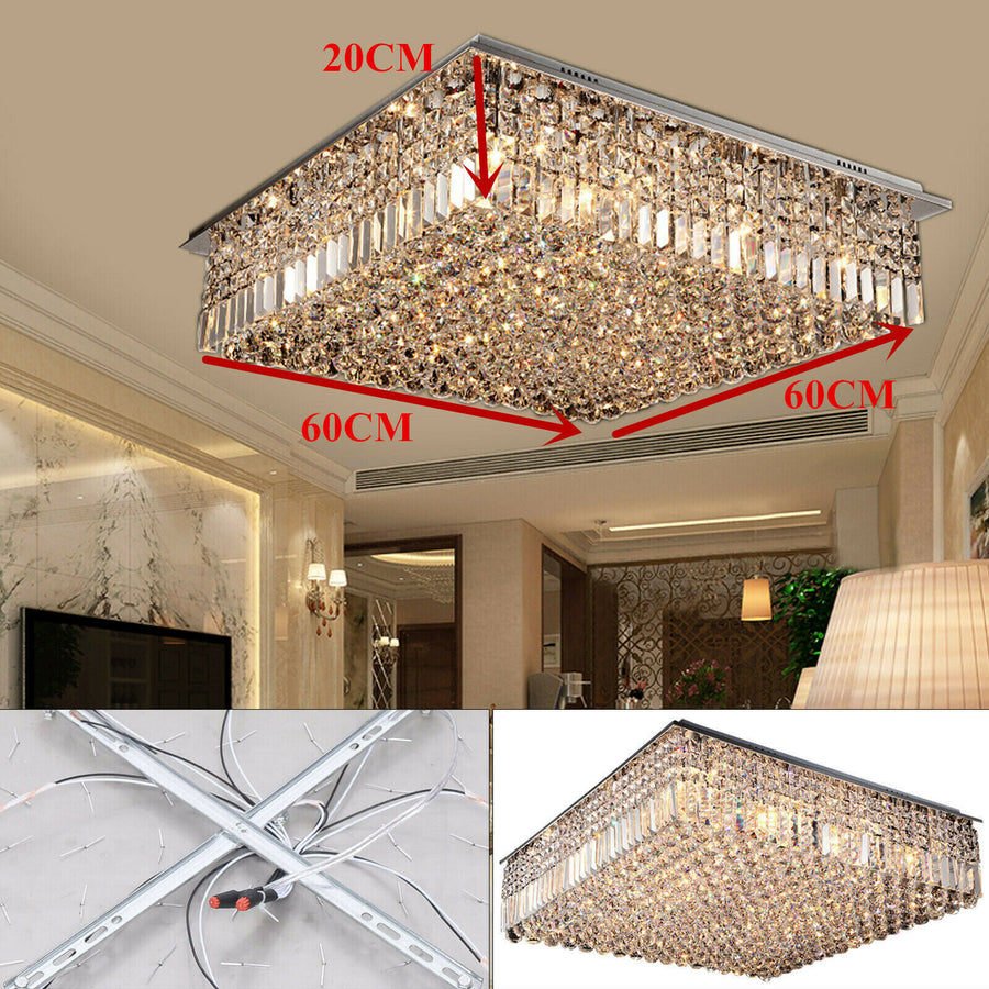 Modern LED K9 Crystal Ceiling Light Chandelier Square Entrance Lighting Fixtures Image 1