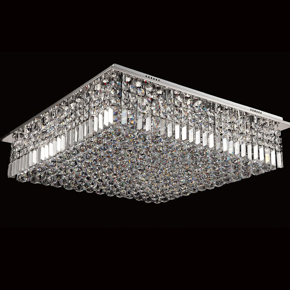 Modern LED K9 Crystal Ceiling Light Chandelier Square Entrance Lighting Fixtures Image 2