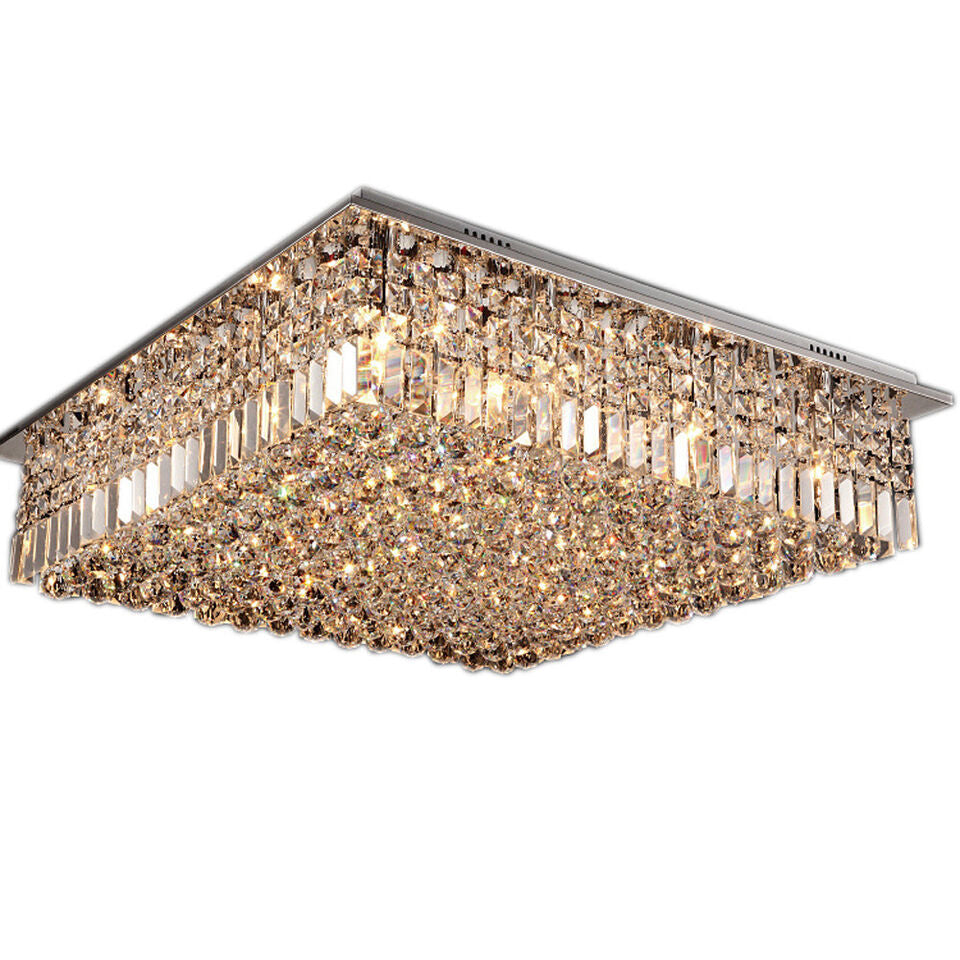 Modern LED K9 Crystal Ceiling Light Chandelier Square Entrance Lighting Fixtures Image 3