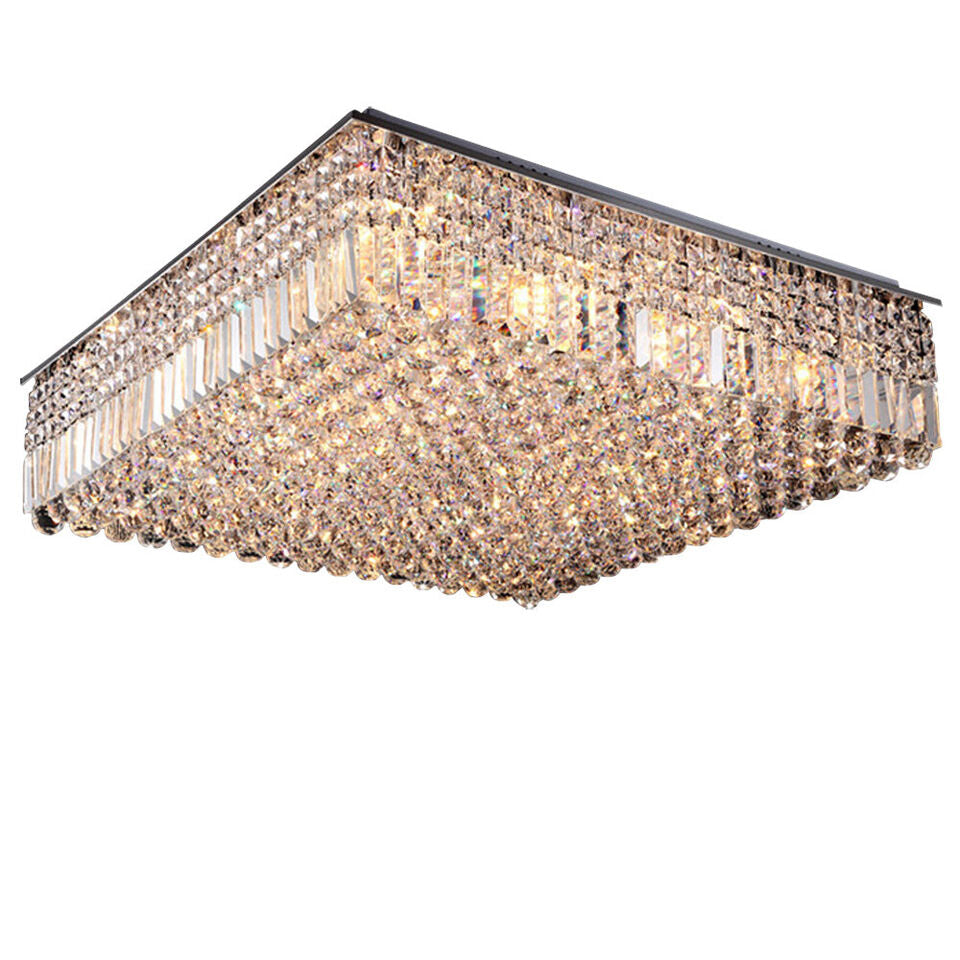 Modern LED K9 Crystal Ceiling Light Chandelier Square Entrance Lighting Fixtures Image 5