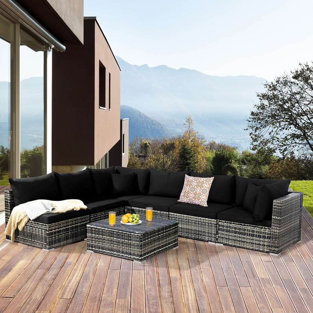 7PCS Patio Rattan Furniture Set Sectional Sofa Garden Cushion Image 1