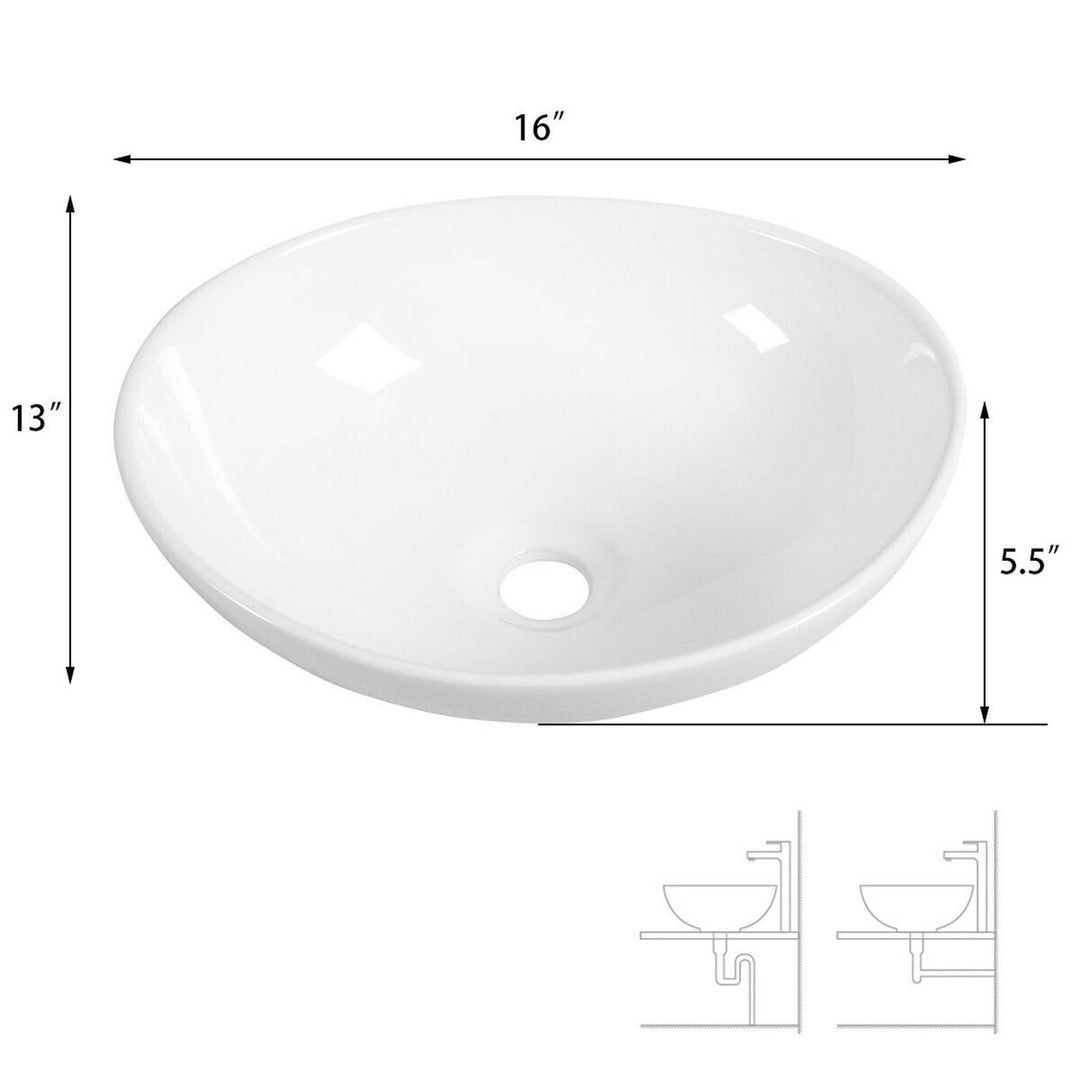 Oval Bathroom Basin Ceramic Vessel Sink Bowl Vanity Porcelain w/ Pop Up Drain Image 3