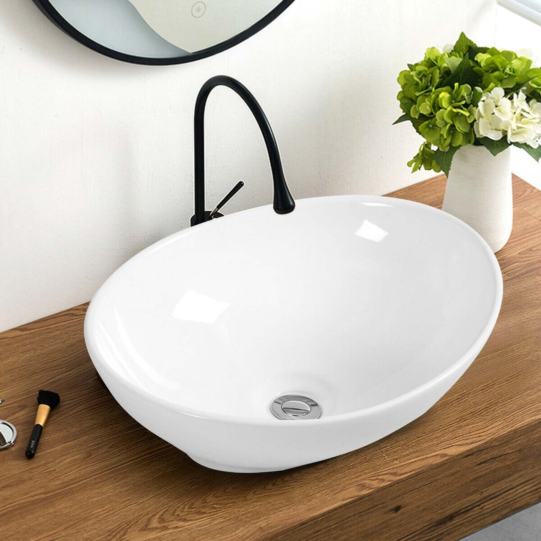 Oval Bathroom Basin Ceramic Vessel Sink Bowl Vanity Porcelain w/ Pop Up Drain Image 9