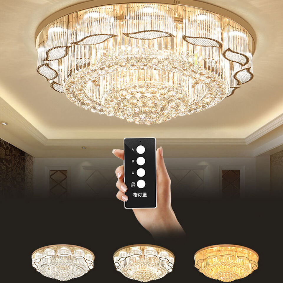 US Modern Crystal led Ceiling Light Chandelier Flush Mount Lamp Lighting Fixture Image 2