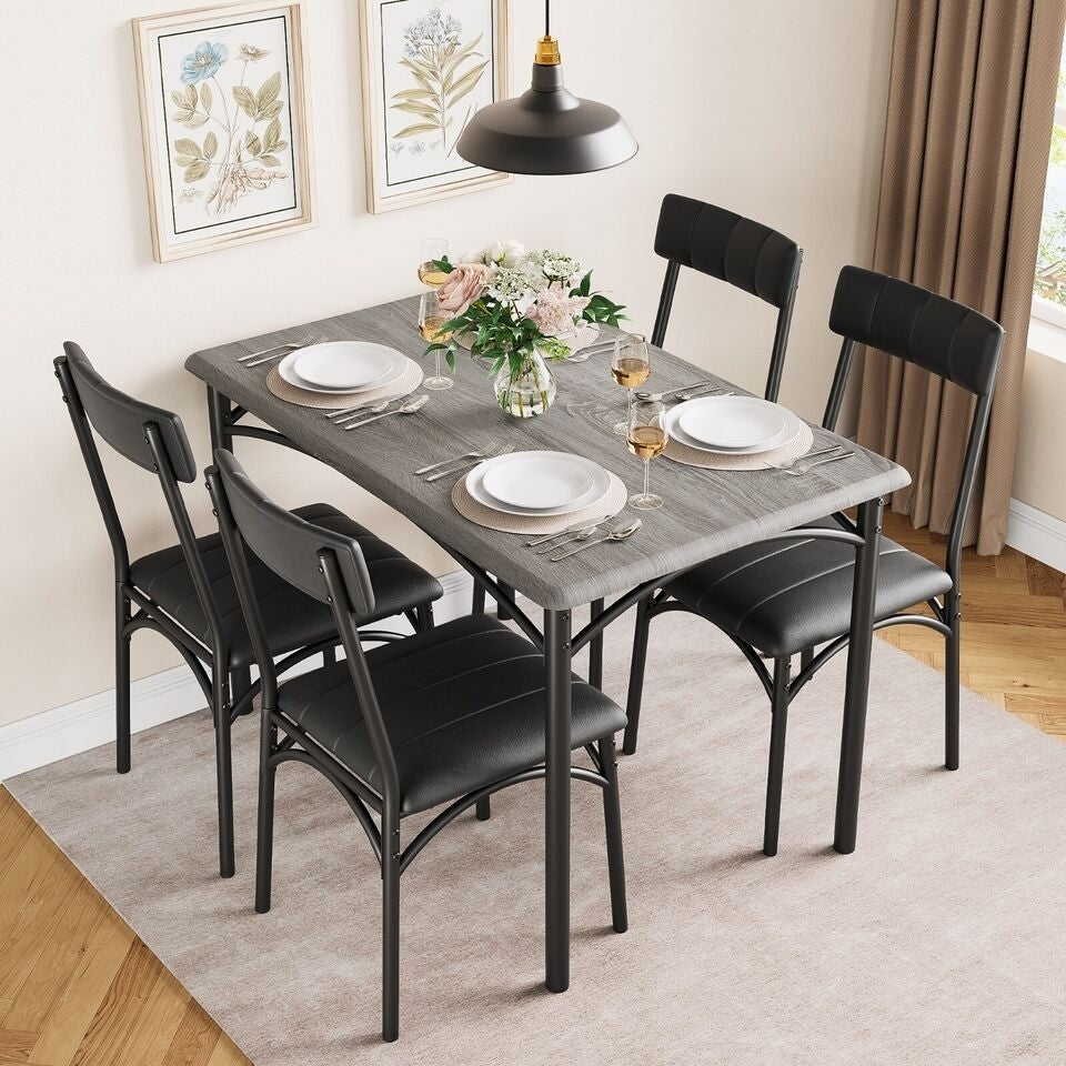 Jojoka 5 Piece Dining Set Table and Chairs Wood Top Dinette Image 2