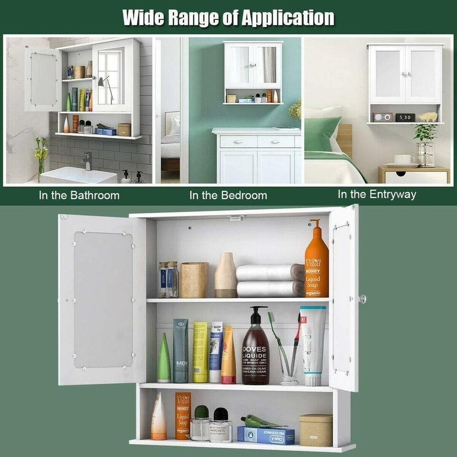 FCH Bathroom Wall Mounted Cabinet Shelf Bath Kitchen Mirror Door Storage Organizer Image 1