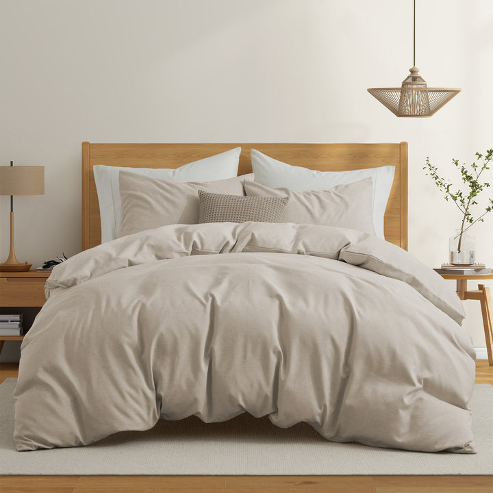Solid Faux Linen Duvet Cover Set with Shams - Luxurious Comfort Image 3