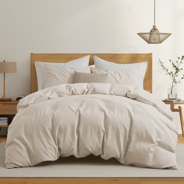 Solid Faux Linen Duvet Cover Set with Shams - Luxurious Comfort Image 1