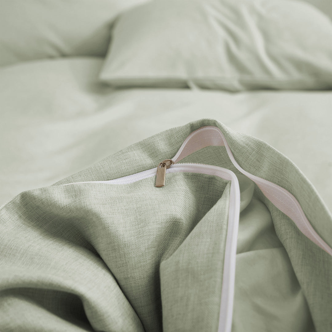 Solid Faux Linen Duvet Cover Set with Shams - Luxurious Comfort Image 2