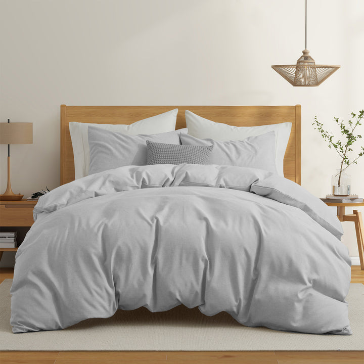 Solid Faux Linen Duvet Cover Set with Shams - Luxurious Comfort Image 7