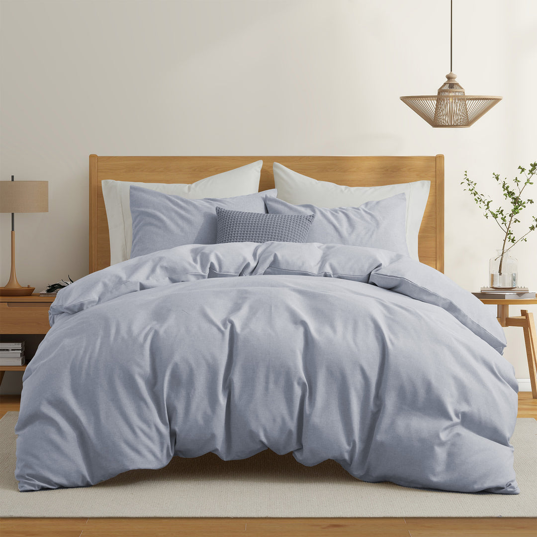 Solid Faux Linen Duvet Cover Set with Shams - Luxurious Comfort Image 5