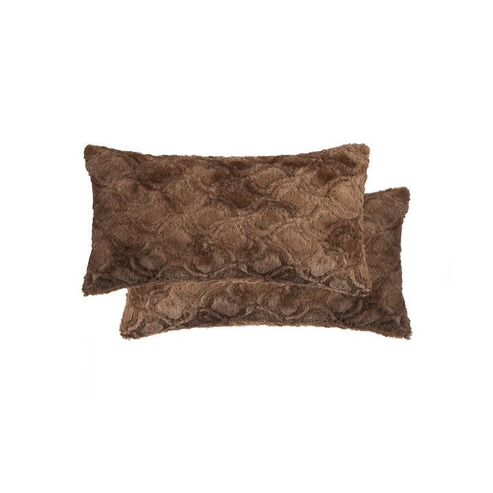 Luxe Faux faux Pillow Set 2-Piece Brown Sheepskin 18x18" Soft Image 1