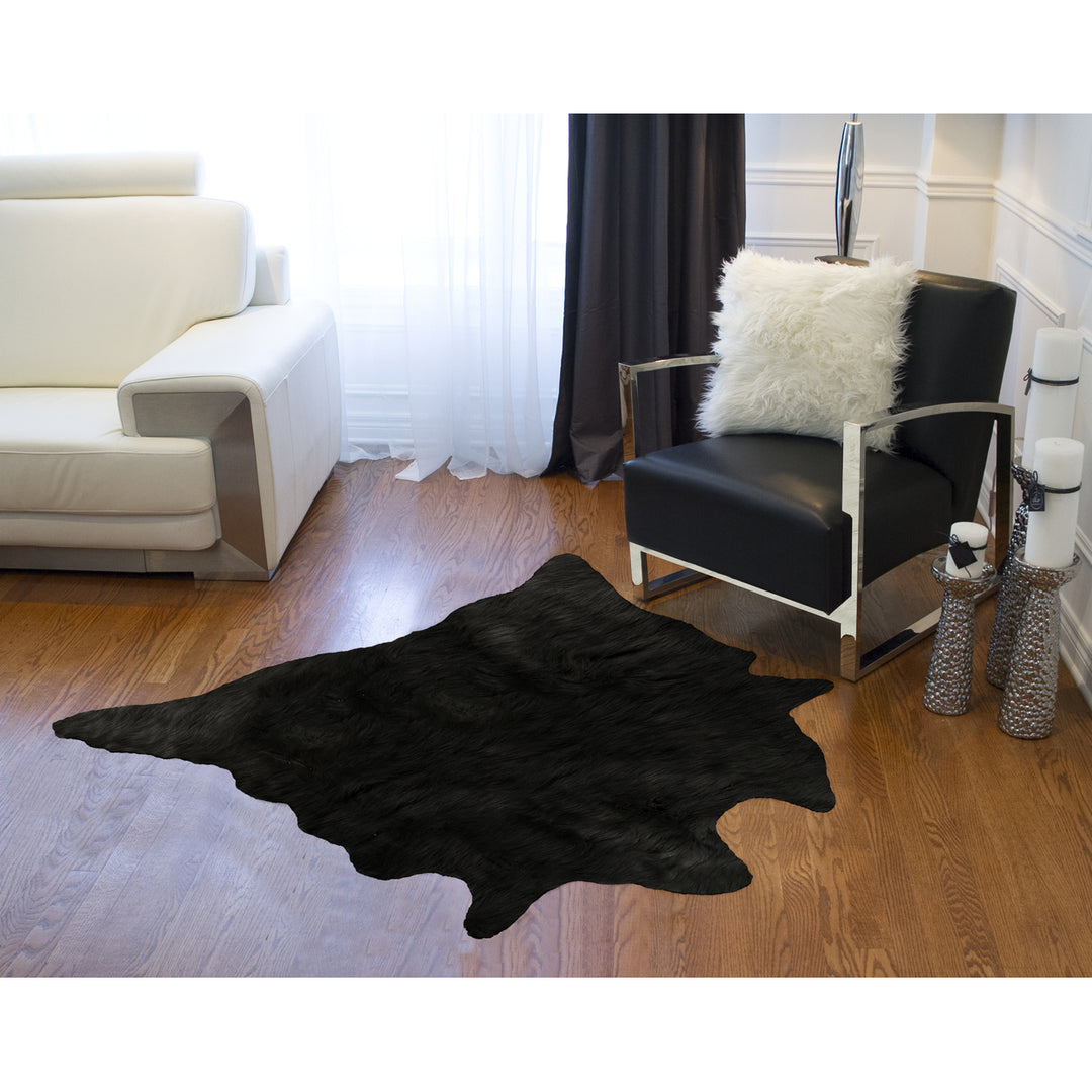 Luxe Faux Hide Rug Black Handmade Brazilian Cowhide 1-Piece Image 3