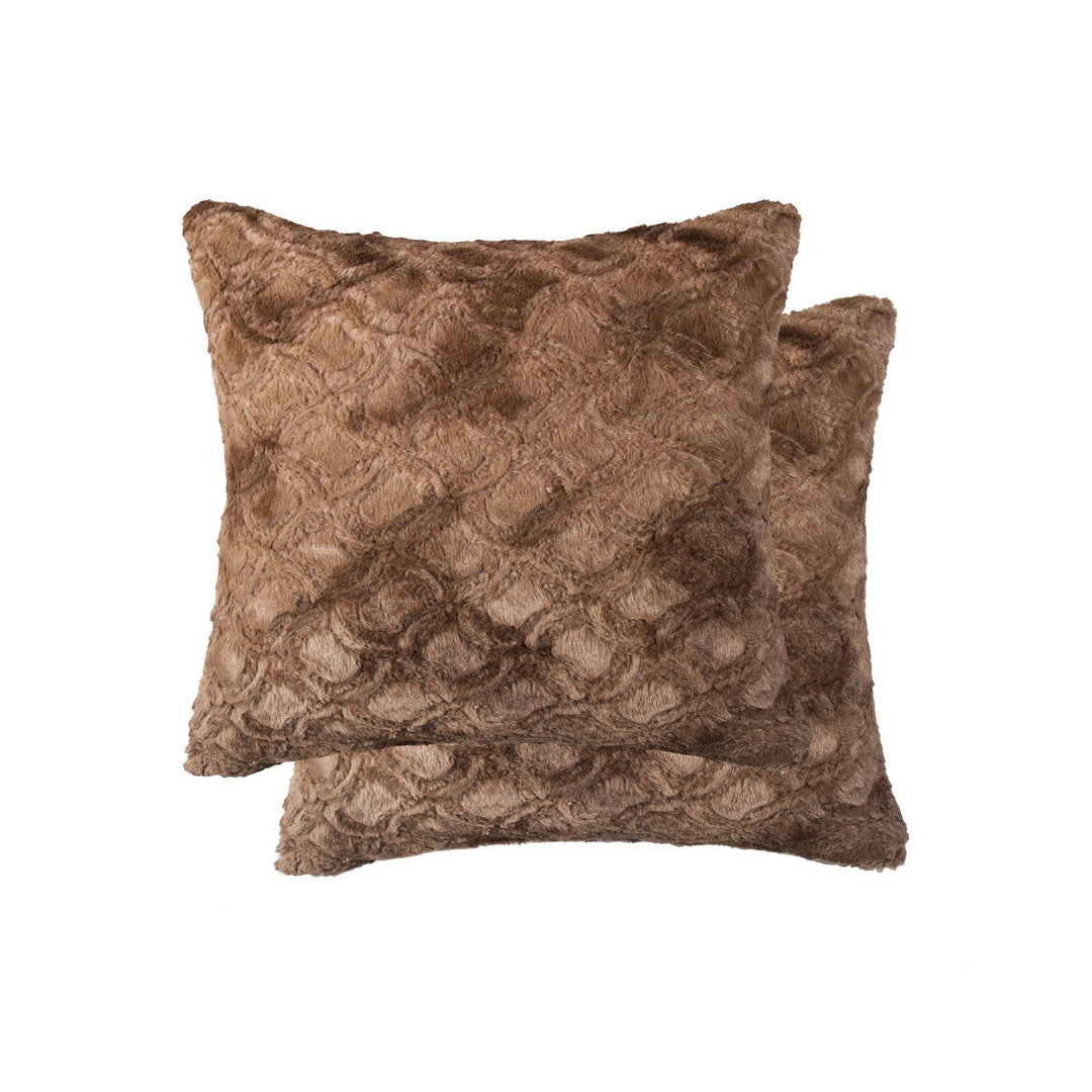 Luxe Faux faux Pillow Set 2-Piece Brown Sheepskin 18x18" Soft Image 4