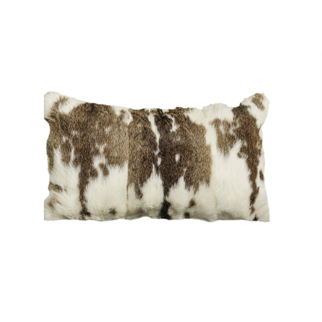 Natural Rabbit faux Pillow Brown White 1-Piece Hand-Tufted Decorative Cushion Image 1