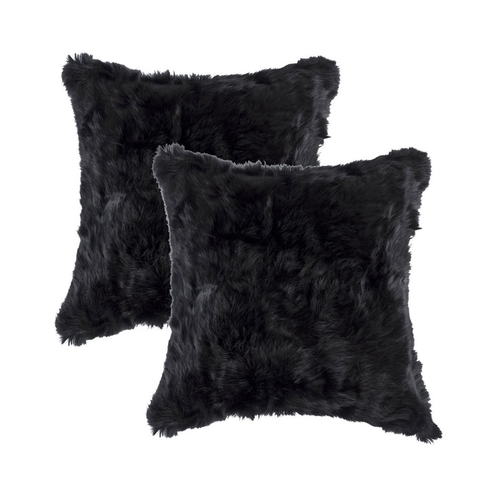 Natural Rabbit Pillow Set 2-Piece Black 100% Genuine faux Soft Micro Suede Image 1