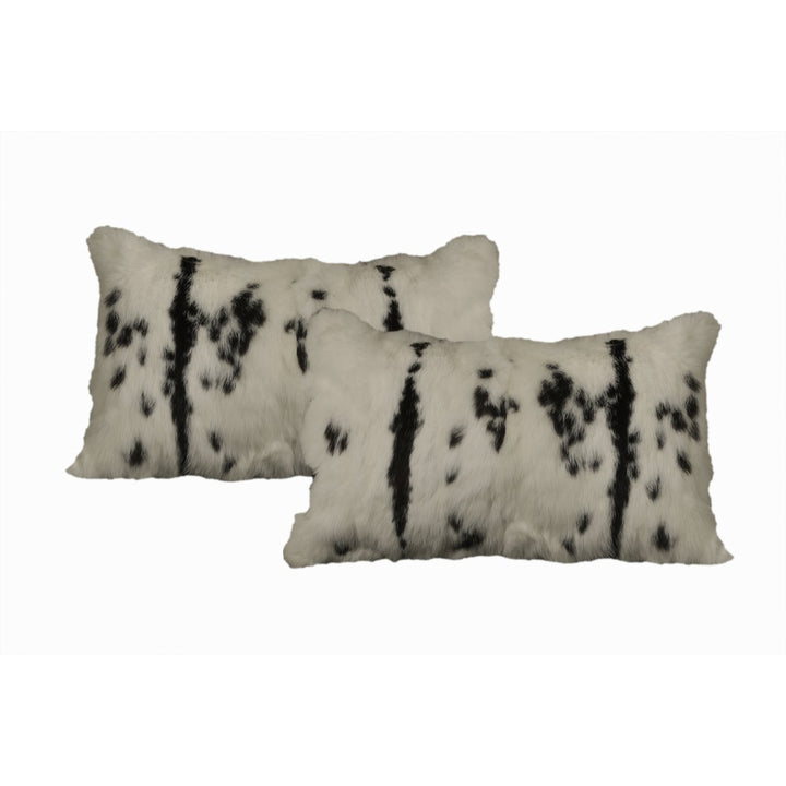 Natural Rabbit Pillow 2-Piece Set Black White 100% faux Soft Micro Suede Image 1