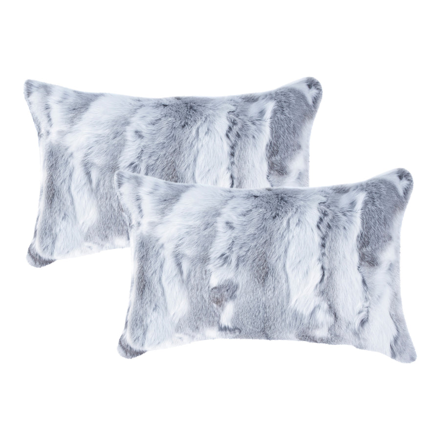 Natural Rabbit faux Pillow 2-Piece Set Grey Hand-Tufted Large Square 100% Plush Image 1